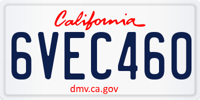 CA license plate 6VEC460
