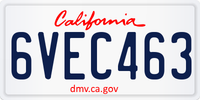 CA license plate 6VEC463
