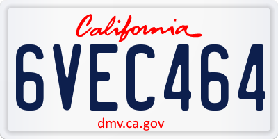 CA license plate 6VEC464