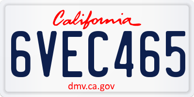 CA license plate 6VEC465