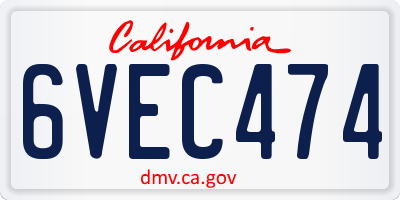 CA license plate 6VEC474