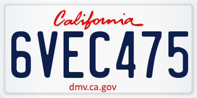 CA license plate 6VEC475