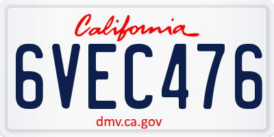 CA license plate 6VEC476