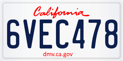 CA license plate 6VEC478