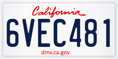 CA license plate 6VEC481