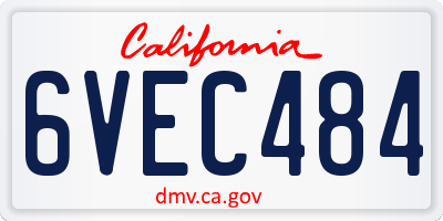 CA license plate 6VEC484