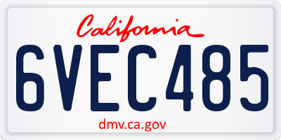 CA license plate 6VEC485
