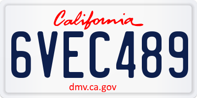 CA license plate 6VEC489