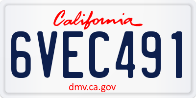 CA license plate 6VEC491