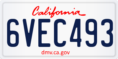 CA license plate 6VEC493