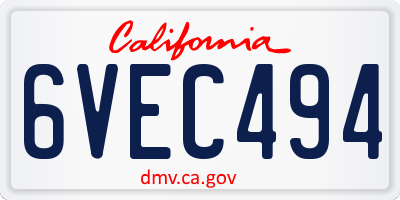 CA license plate 6VEC494