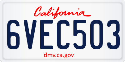 CA license plate 6VEC503