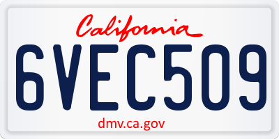 CA license plate 6VEC509