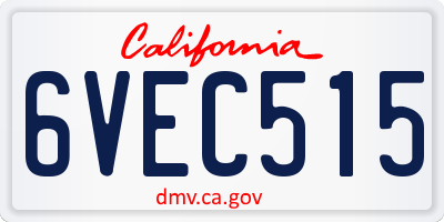CA license plate 6VEC515