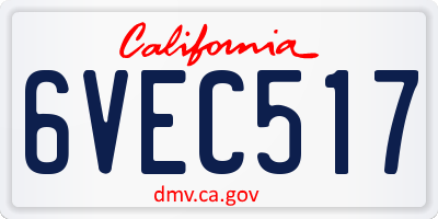 CA license plate 6VEC517