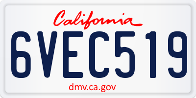 CA license plate 6VEC519