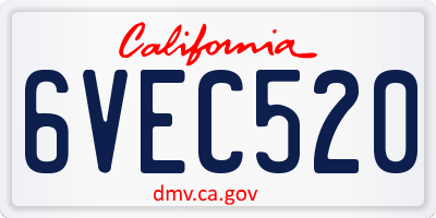 CA license plate 6VEC520