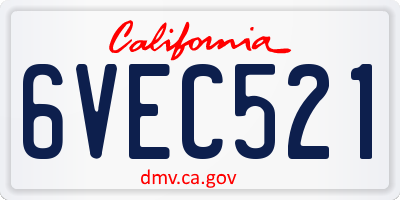 CA license plate 6VEC521