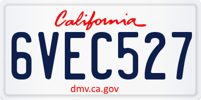 CA license plate 6VEC527