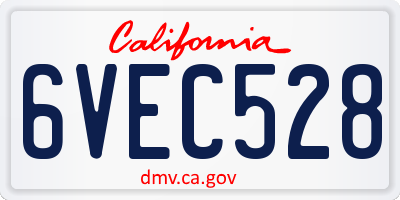 CA license plate 6VEC528