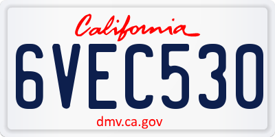 CA license plate 6VEC530