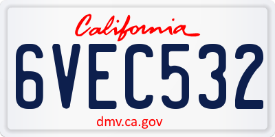 CA license plate 6VEC532