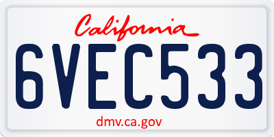 CA license plate 6VEC533