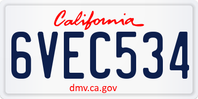 CA license plate 6VEC534