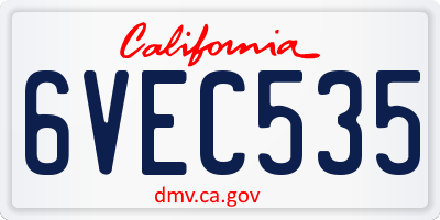 CA license plate 6VEC535