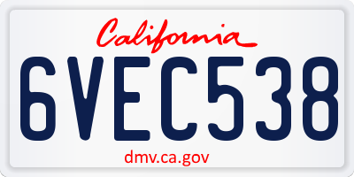 CA license plate 6VEC538