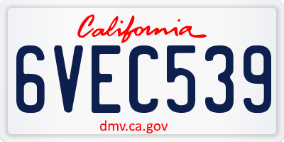 CA license plate 6VEC539