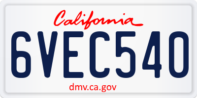 CA license plate 6VEC540