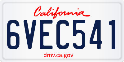 CA license plate 6VEC541