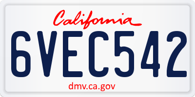 CA license plate 6VEC542