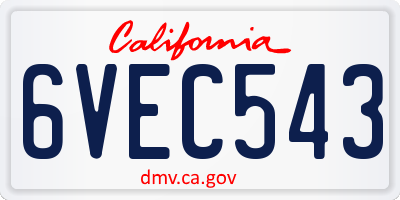 CA license plate 6VEC543