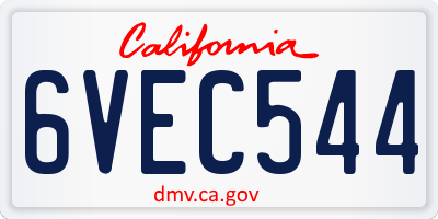 CA license plate 6VEC544