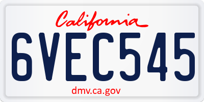 CA license plate 6VEC545