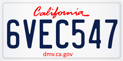 CA license plate 6VEC547