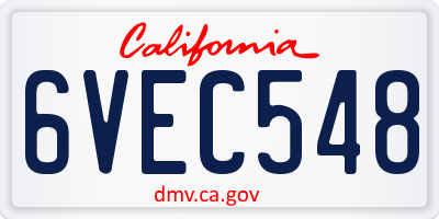 CA license plate 6VEC548