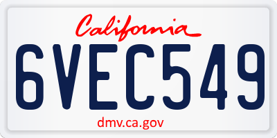 CA license plate 6VEC549