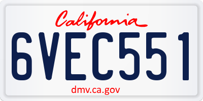 CA license plate 6VEC551