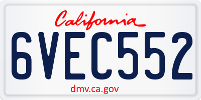 CA license plate 6VEC552