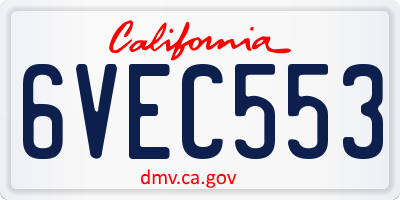 CA license plate 6VEC553