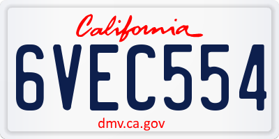 CA license plate 6VEC554