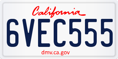 CA license plate 6VEC555