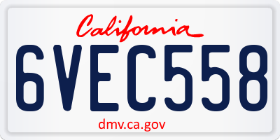 CA license plate 6VEC558