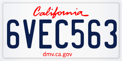 CA license plate 6VEC563