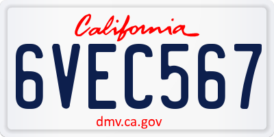 CA license plate 6VEC567