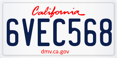CA license plate 6VEC568