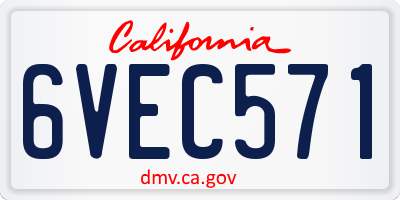 CA license plate 6VEC571